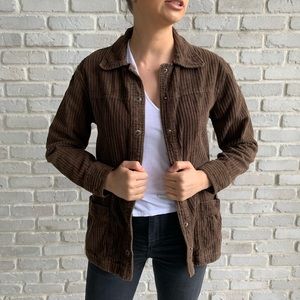 Vintage Brown Corduroy Shirt Jacket Snap Front M